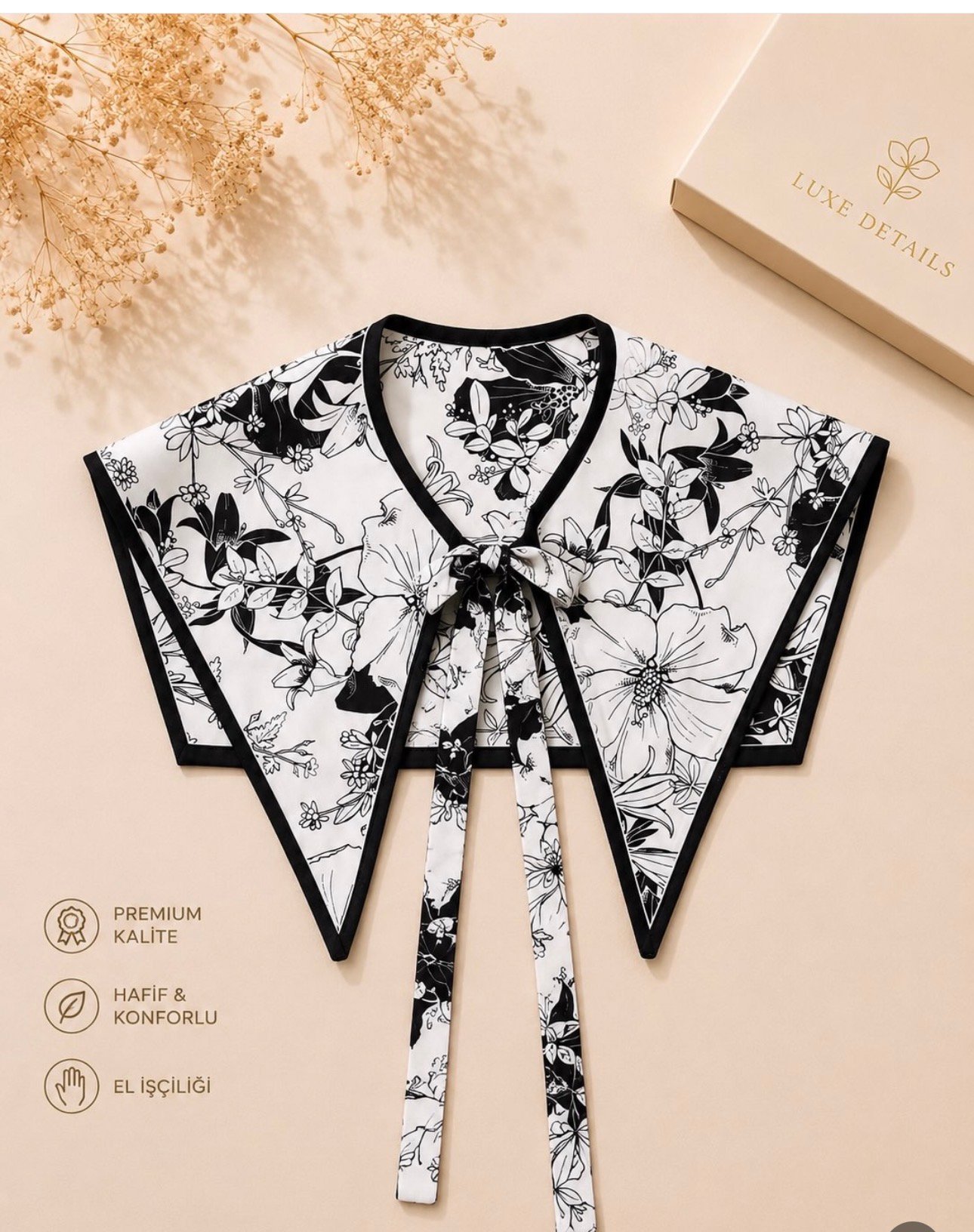 KOREA'N YAKA -siyah beyaz çiçekli model